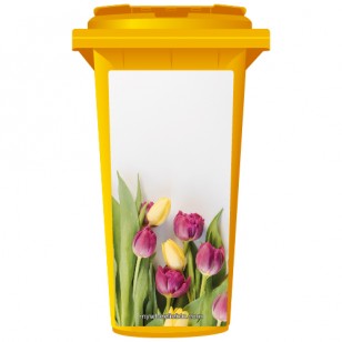 Blossoming Pink And Yellow Tulips Wheelie Bin Sticker Panel
